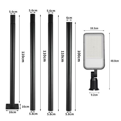 Brilagi - Zewnętrzna lampa uliczna LED z słupem i przegubem 4 m URBANLIGHT LED/100W/230V czarna IP65