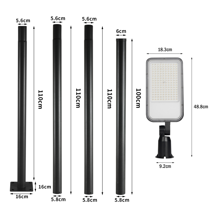 Brilagi - Zewnętrzna lampa uliczna LED z słupem i przegubem 4 m URBANLIGHT LED/100W/230V czarna IP65