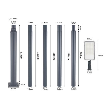 Brilagi - zewnętrzna lampa uliczna LED na słupie z przegubem 5 m URBANLIGHT LED/200W/230V antracyt IP65