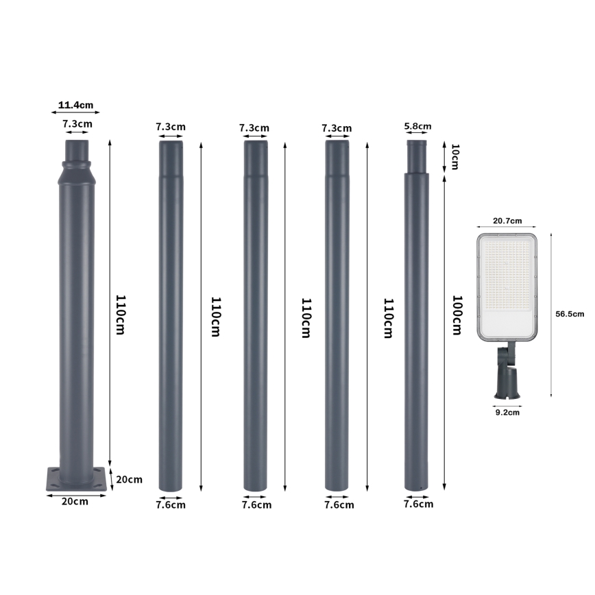 Brilagi - zewnętrzna lampa uliczna LED na słupie z przegubem 5 m URBANLIGHT LED/200W/230V antracyt IP65