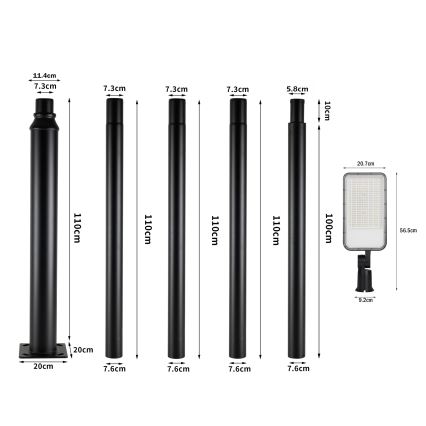 Brilagi - Zewnętrzna lampa uliczna LED ze słupem i przegubem 5 m URBANLIGHT LED/200W/230V czarna IP65