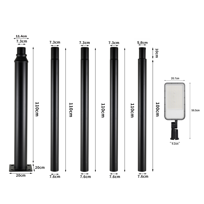 Brilagi - Zewnętrzna lampa uliczna LED ze słupem i przegubem 5 m URBANLIGHT LED/200W/230V czarna IP65
