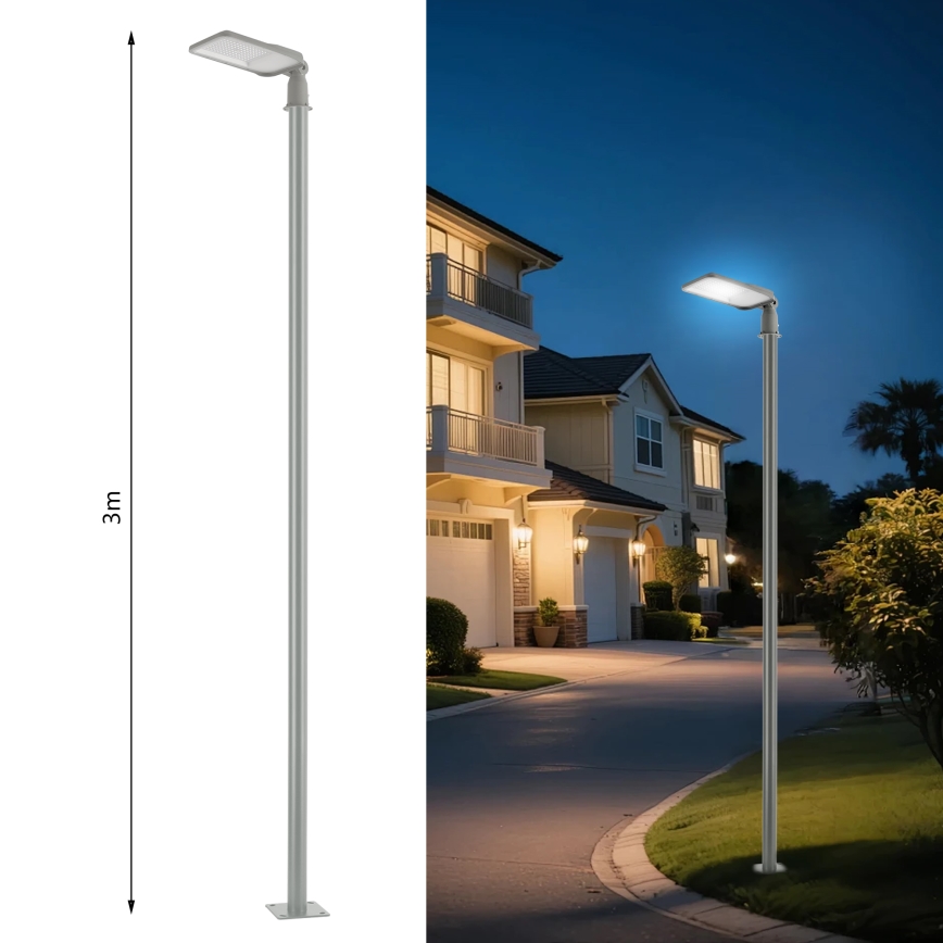 Brilagi - Zewnętrzna lampa uliczna LED ze słupem i przegubem 3 m URBANLIGHT LED/100W/230V szara IP65