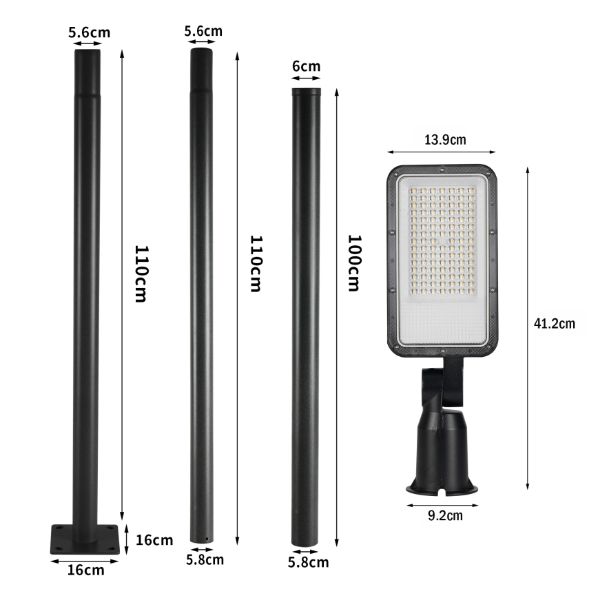 Brilagi - zewnętrzna lampa uliczna LED z słupem i przegubem 3 m URBANLIGHT LED/50W/230V czarna IP65