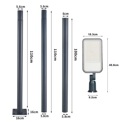 Brilagi - Zewnętrzna lampa uliczna LED ze słupem i przegubem, 3 m, URBANLIGHT LED/100W/230V, antracyt, IP65