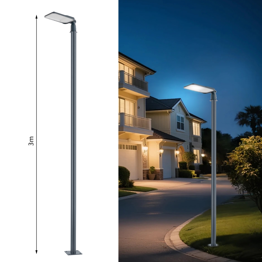Brilagi - Zewnętrzna lampa uliczna LED ze słupem i przegubem, 3 m, URBANLIGHT LED/100W/230V, antracyt, IP65