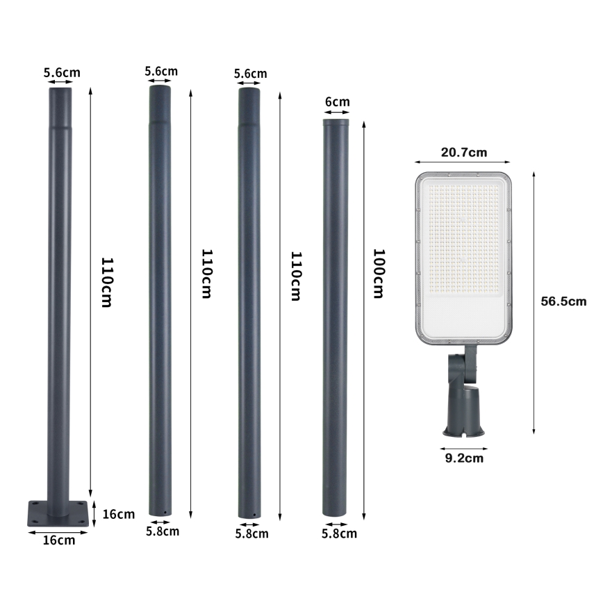 Brilagi - Zewnętrzna lampa uliczna LED z 4-metrowym słupem i przegubem URBANLIGHT LED/200W/230V antracyt IP65