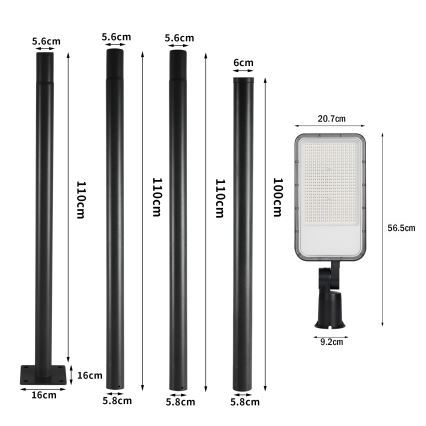 Brilagi - Zewnętrzna lampa uliczna LED z słupem i przegubem o wysokości 4 m URBANLIGHT LED/200W/230V czarna IP65