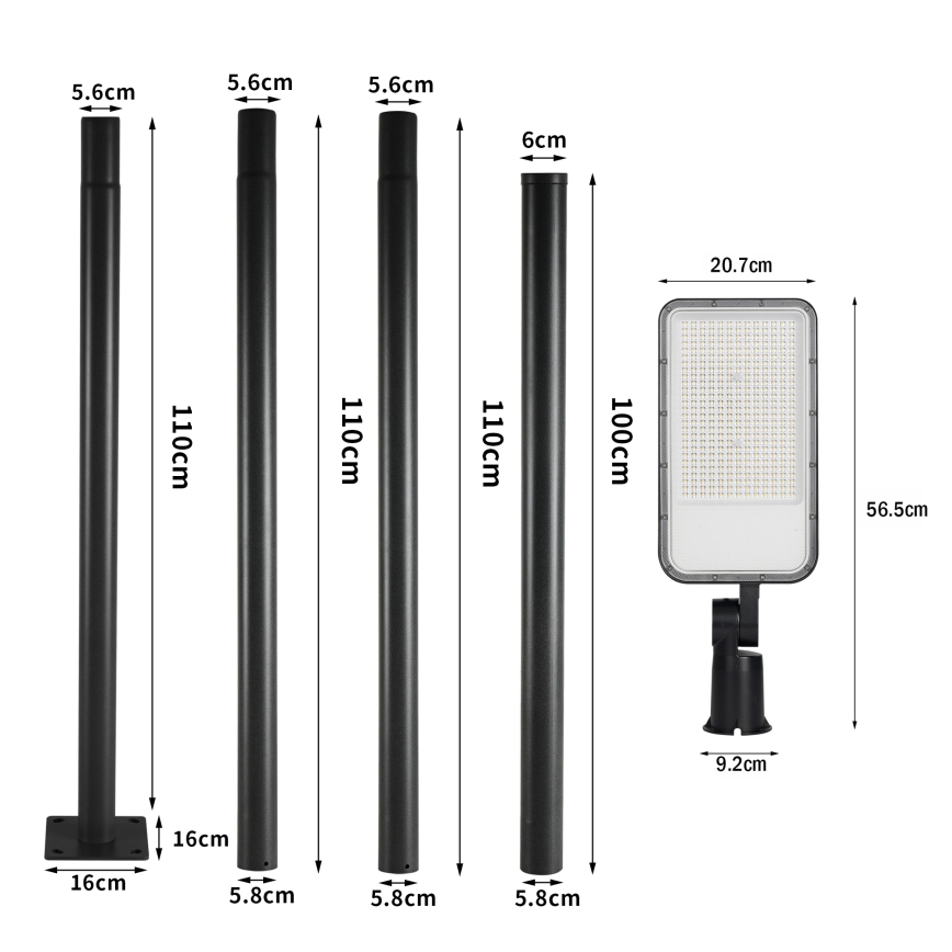 Brilagi - Zewnętrzna lampa uliczna LED z słupem i przegubem o wysokości 4 m URBANLIGHT LED/200W/230V czarna IP65