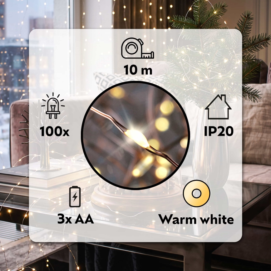 Brilagi - LED łańcuch świąteczny 100xLED/3xAA 10m ciepła biała