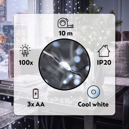 BRILAGI - LED łańcuch świąteczny 100xLED/3xAA 10m zimne białe światło