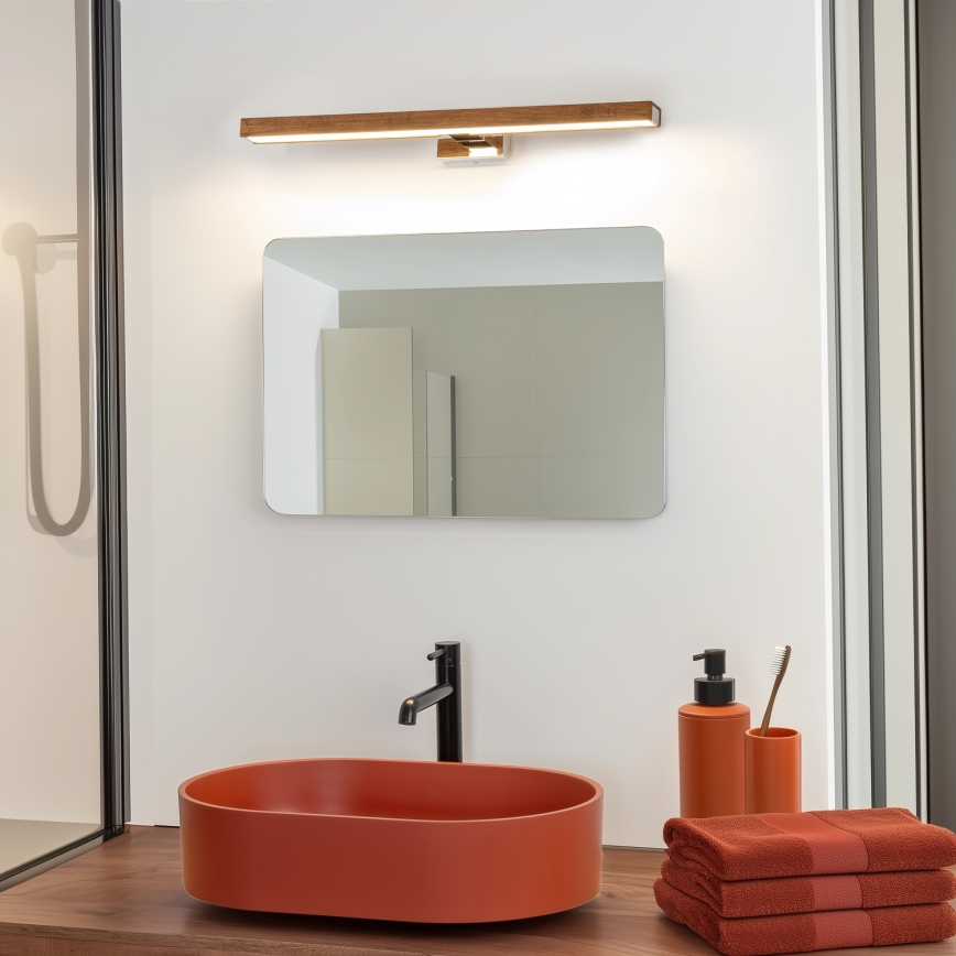 Brilagi - LED Łazienkowe oświetlenie lustra WOODY MIRROR LED/12W/230V 60 cm IP44 dąb wiśnia/chrom błyszczący