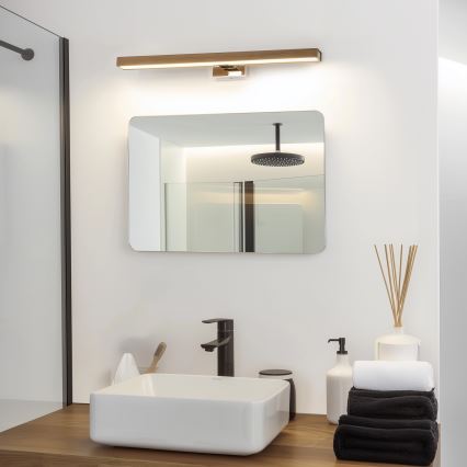 Brilagi - LED Łazienkowe oświetlenie lustra WOODY MIRROR LED/12W/230V 60 cm IP44 dąb orzech/chrom błyszczący