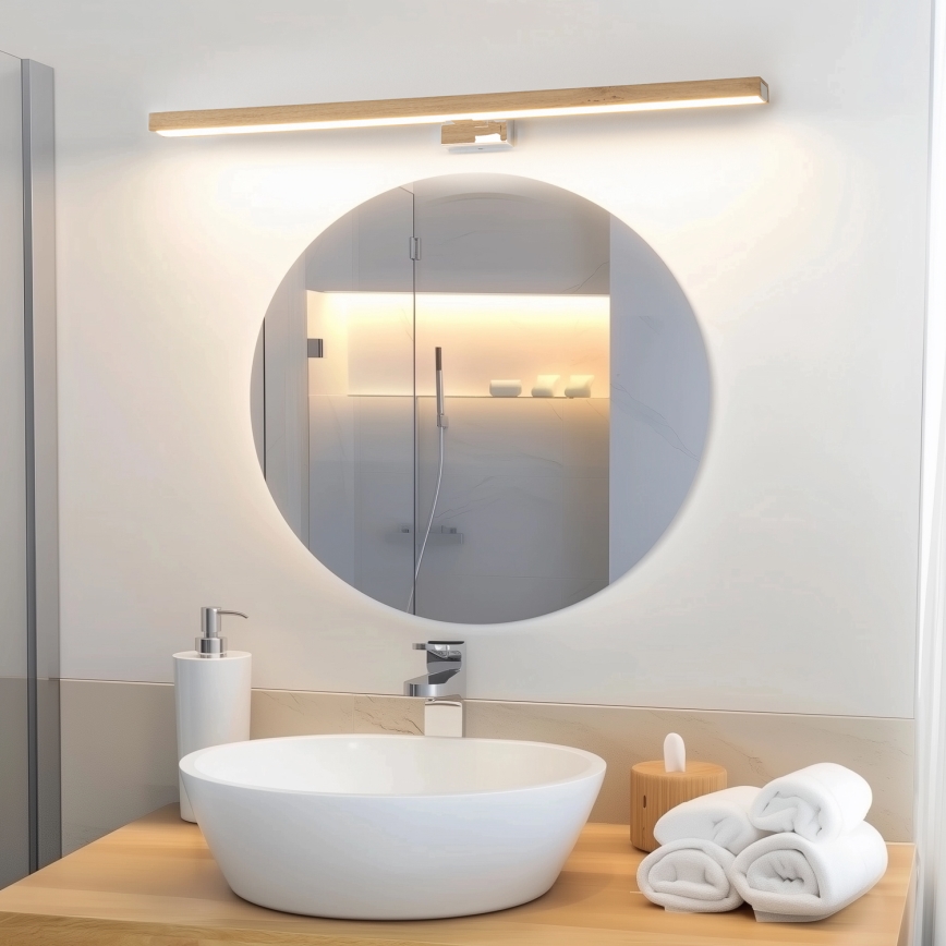 Brilagi - LED Łazienkowe oświetlenie lustra WOODY MIRROR LED/15W/230V 90 cm IP44 dąb/chrom błyszczący