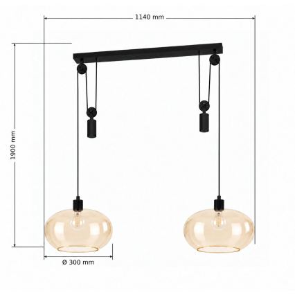 BRILAGI - LED Lustr na lanku RETRO GLASS 2xE27/40W/230V czarny/dymny beżowy