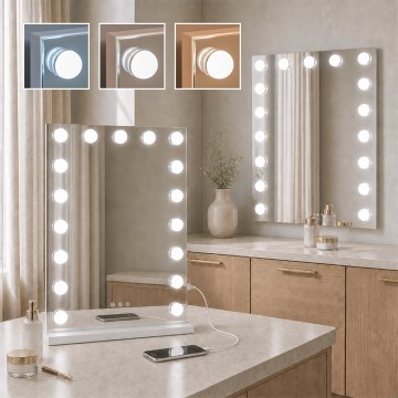 BRILAGI - LED Lustro do makijażu z regulacją jasności HOLLYWOOD LED/15W/230V CCT + 2x USB 55x77 cm białe