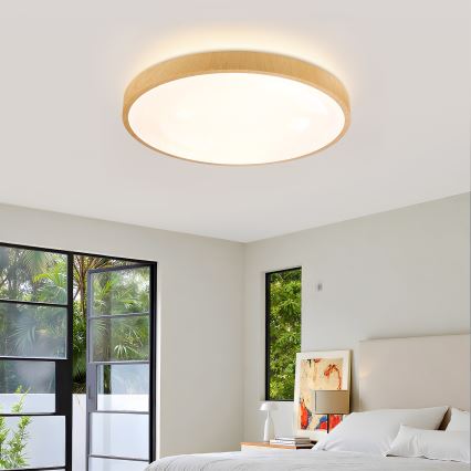 Brilagi - LED ściemnialna lampa sufitowa GLASS POOL DOUBLE LED/60W/230V 3000-6000K 50 cm w dekorze drewna + pilot zdalnego sterowania