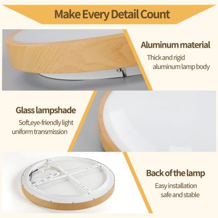 Brilagi - LED ściemnialna lampa sufitowa GLASS POOL DOUBLE LED/60W/230V 3000-6000K 50 cm w dekorze drewna + pilot zdalnego sterowania