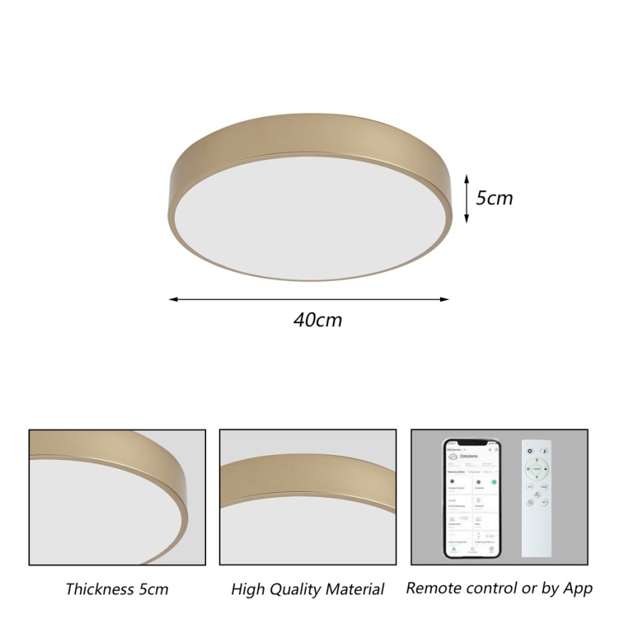 Brilagi - ściemnialna lampa sufitowa LED POOL SMART LED/48W/230V 3000-6000K śr. 40 cm Wi-Fi Tuya złota + pilot zdalnego sterowania