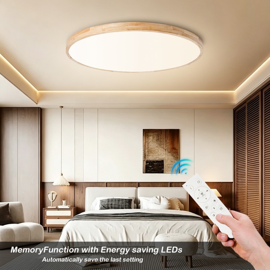 Brilagi - ściemnialna lampa sufitowa LED WOODLINE LED/128W/230V 3000-6000K dąb, śr. 100 cm + pilot zdalnego sterowania