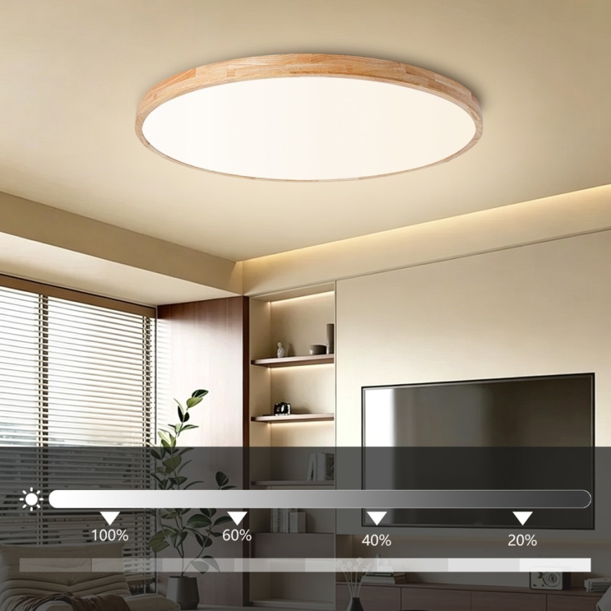 Brilagi - ściemnialna lampa sufitowa LED WOODLINE LED/128W/230V 3000-6000K dąb, śr. 100 cm + pilot zdalnego sterowania