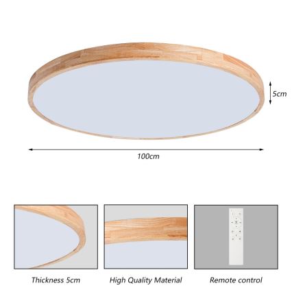 Brilagi - ściemnialna lampa sufitowa LED WOODLINE LED/128W/230V 3000-6000K dąb, śr. 100 cm + pilot zdalnego sterowania