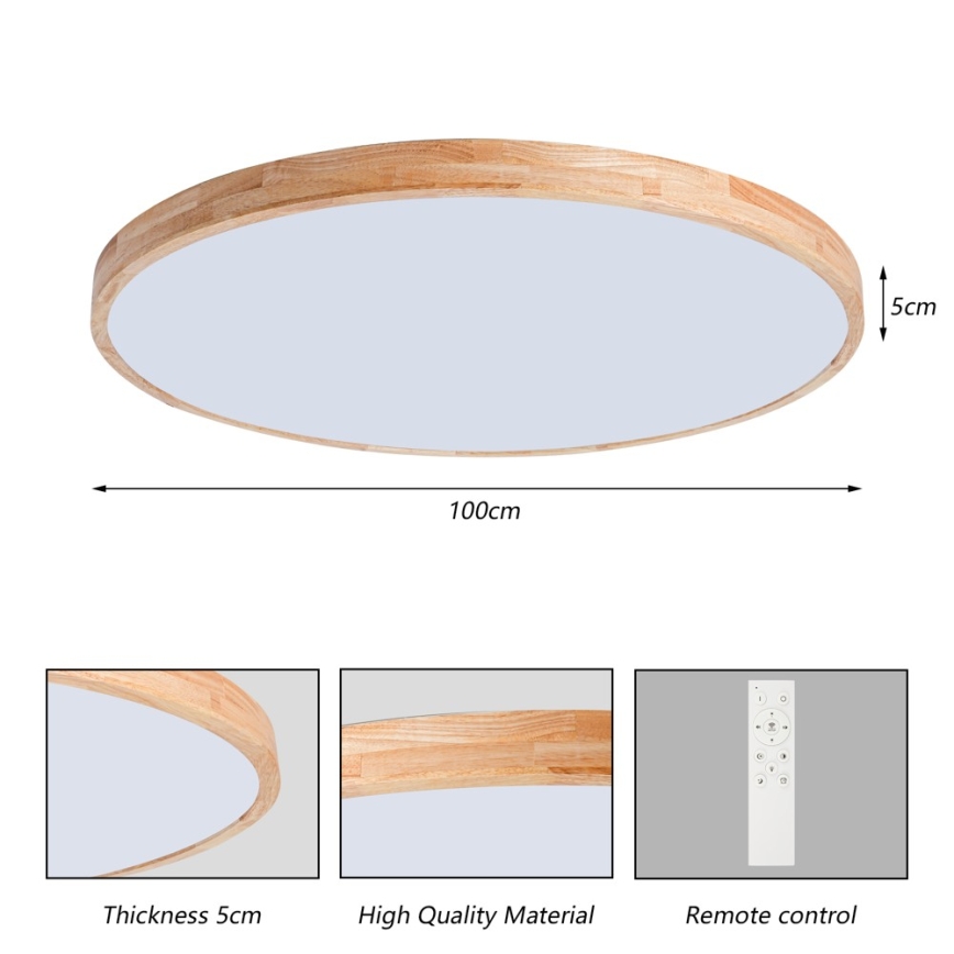 Brilagi - ściemnialna lampa sufitowa LED WOODLINE LED/128W/230V 3000-6000K dąb, śr. 100 cm + pilot zdalnego sterowania