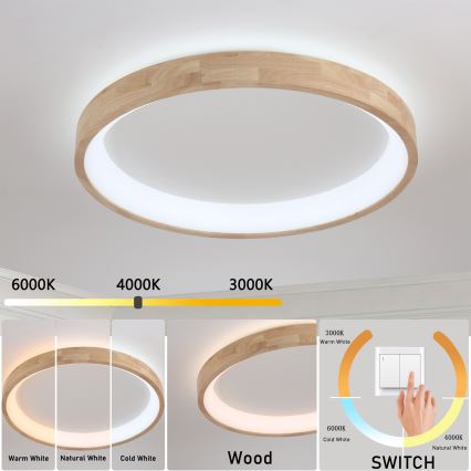 Brilagi - Lampa sufitowa LED FALCON WOOD LED/60W/230V 3000/4000/6000K śr. 80 cm drewno