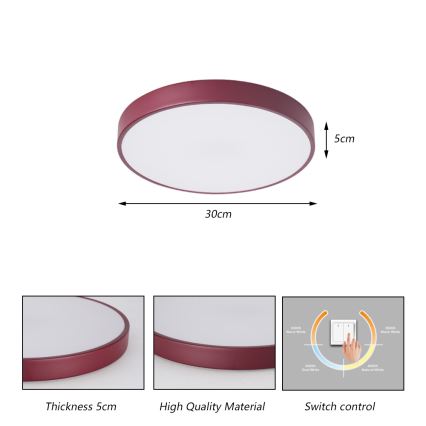 Brilagi - Plafon LED POOL 36W/230V 3000/4000/6000K Ø 30 cm bordowy