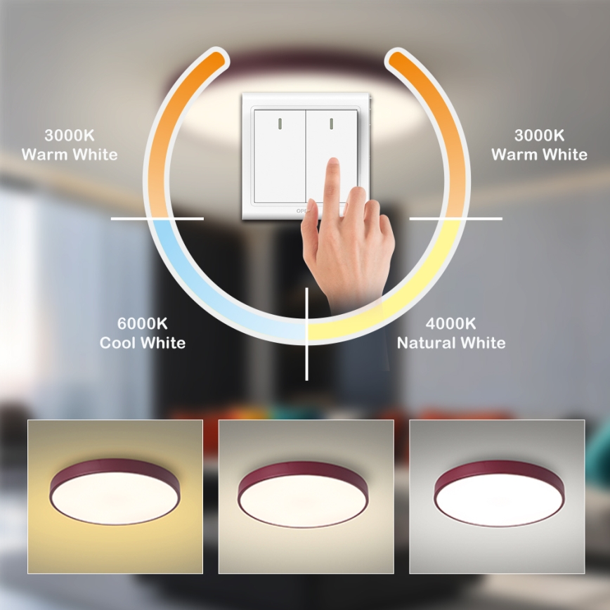 Brilagi - Plafon sufitowy LED POOL LED/48W/230V 3000/4000/6000K, średnica 40 cm, bordowy