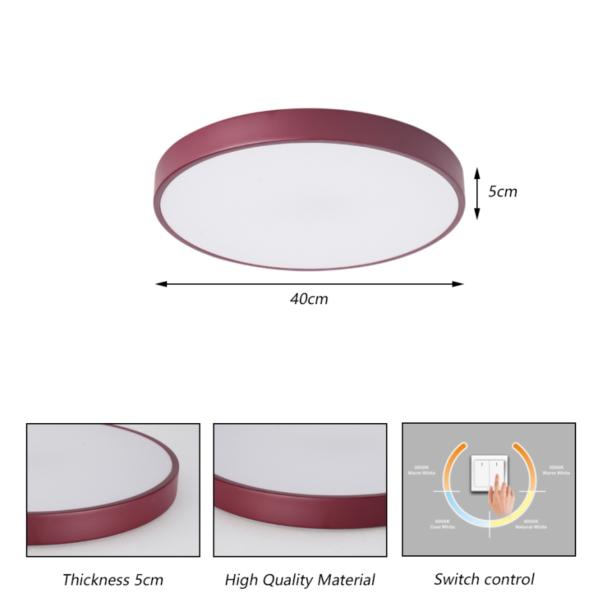 Brilagi - Plafon sufitowy LED POOL LED/48W/230V 3000/4000/6000K, średnica 40 cm, bordowy