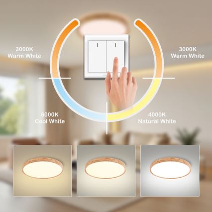 Brilagi - Oprawa sufitowa LED WOODROUND LED/30W/230V 3000/4000/6000K średnica 40 cm drewno CRI 90
