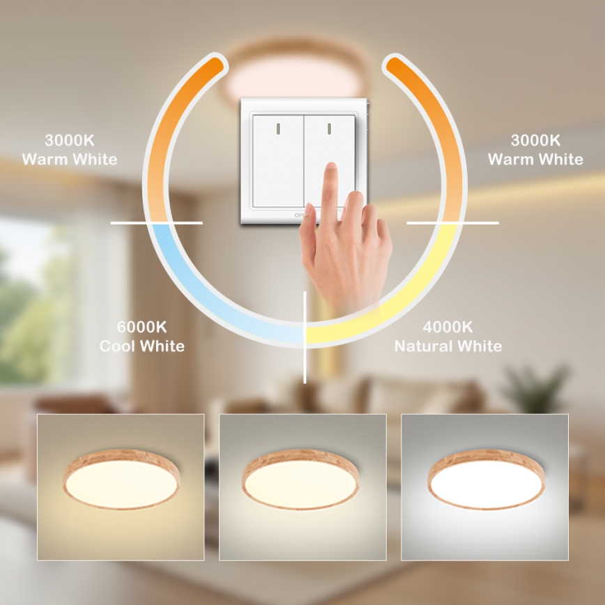 Brilagi - Oprawa sufitowa LED WOODROUND LED/30W/230V 3000/4000/6000K średnica 40 cm drewno CRI 90