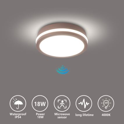 Brilagi - Zewnętrzna lampa sufitowa LED z czujnikiem BENE LED/18W/230V, śr. 21,5 cm, brązowa, IP54