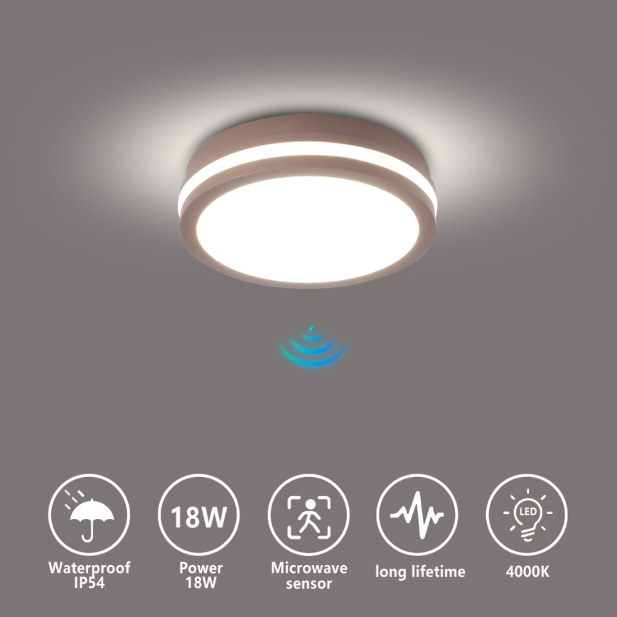Brilagi - Zewnętrzna lampa sufitowa LED z czujnikiem BENE LED/18W/230V, śr. 21,5 cm, brązowa, IP54
