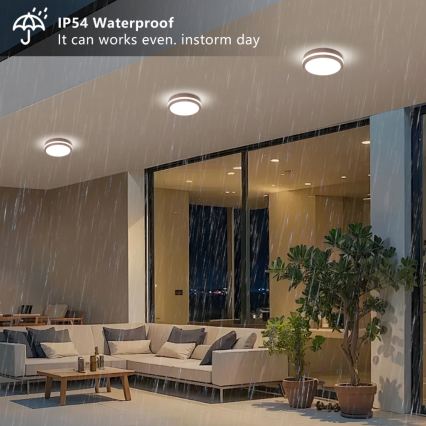 Brilagi - Zewnętrzna lampa sufitowa LED z czujnikiem BENE LED/18W/230V, śr. 21,5 cm, brązowa, IP54