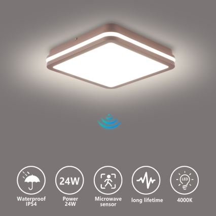 Brilagi - Zewnętrzny plafon LED z czujnikiem BENE LED/24W/230V 26x26 cm brązowy IP54