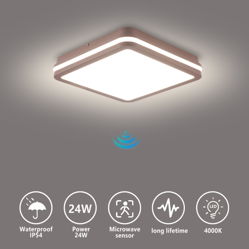 Brilagi - Zewnętrzny plafon LED z czujnikiem BENE LED/24W/230V 26x26 cm brązowy IP54