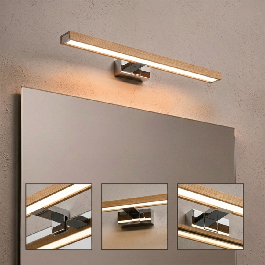 Brilagi - Oświetlenie lustra łazienkowego 3 w 1 WOODY MIRROR LED/12W/230V 60 cm IP44 błyszczący chrom/dąb