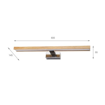 Brilagi - Oświetlenie lustra łazienkowego 3 w 1 WOODY MIRROR LED/12W/230V 60 cm IP44 błyszczący chrom/dąb