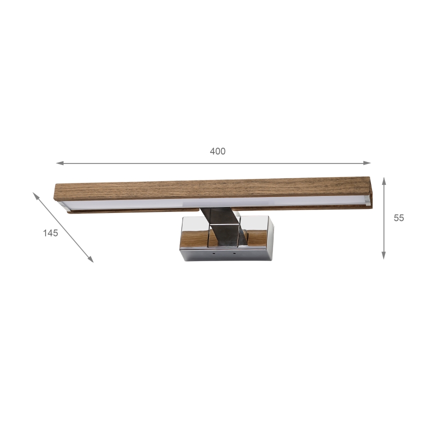 BRILAGI - Oświetlenie LED do lustra łazienkowego 3w1 WOODY MIRROR LED/8W/230V 40 cm IP44 błyszczący chrom/dąb orzechowy
