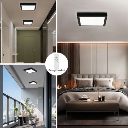 Brilagi - LED Ściemnialny plafon łazienkowy FRAME SMART LED/24W/230V 30x30 cm 3000-6000K IP44 czarny + zdalne sterowanie