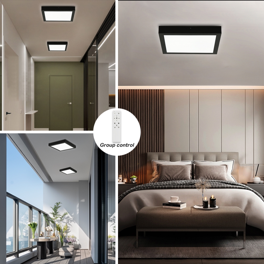 Brilagi - LED Ściemnialny plafon łazienkowy FRAME SMART LED/24W/230V 30x30 cm 3000-6000K IP44 czarny + zdalne sterowanie
