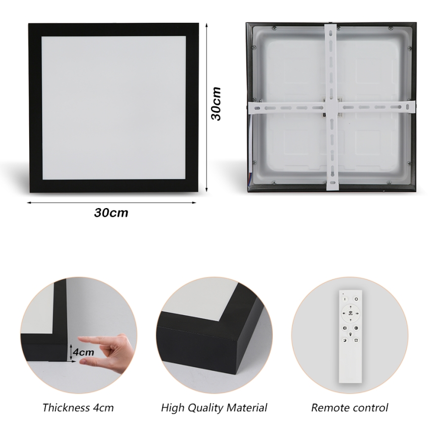 Brilagi - LED Ściemnialny plafon łazienkowy FRAME SMART LED/24W/230V 30x30 cm 3000-6000K IP44 czarny + zdalne sterowanie