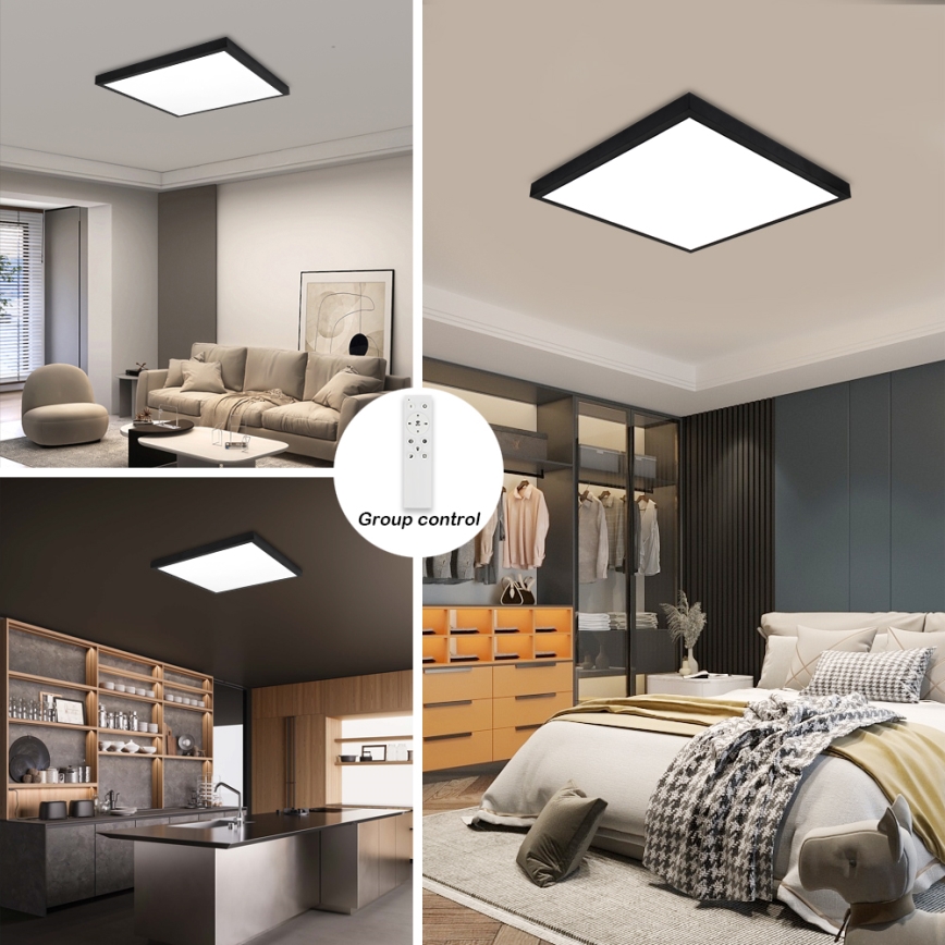 Brilagi - LED Ściemnialny plafon łazienkowy FRAME SMART LED/50W/230V 60x60 cm 3000-6000K IP44 czarny + zdalne sterowanie