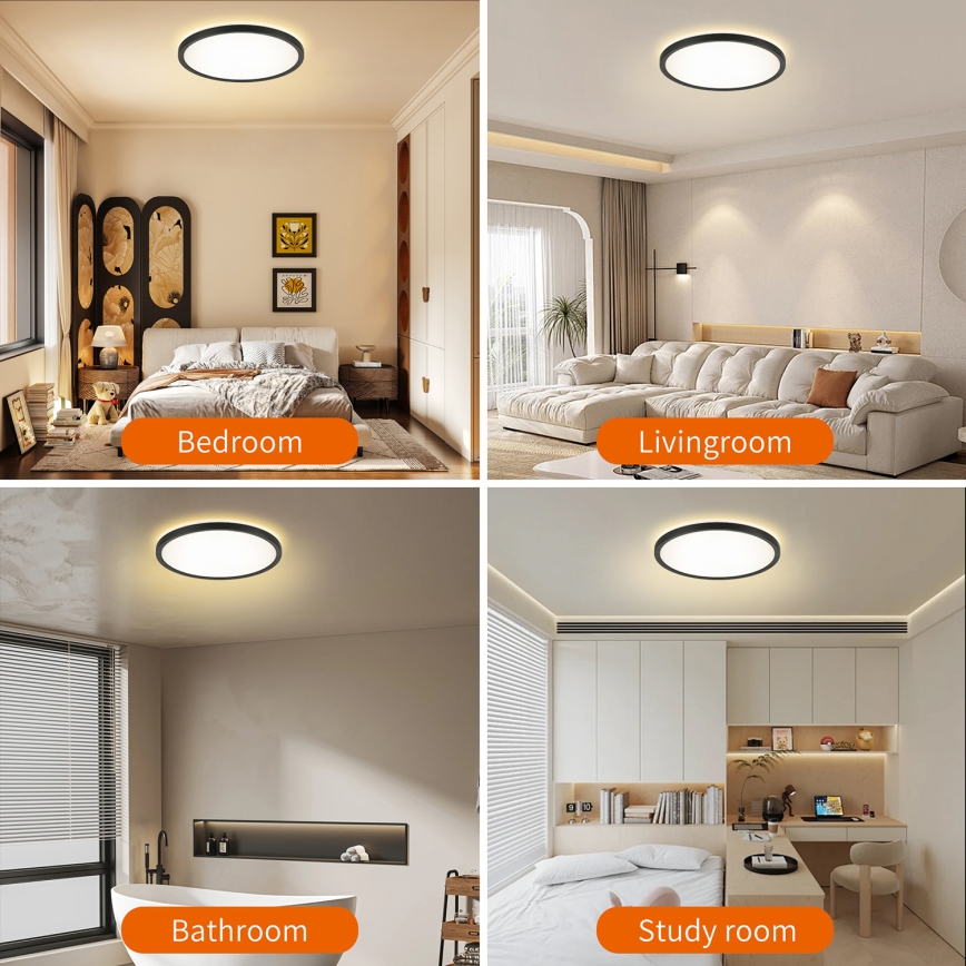 Brilagi - LED Plafon łazienkowy ULTRA SLIM LED/24W/230V śr. 42 cm czarny IP54