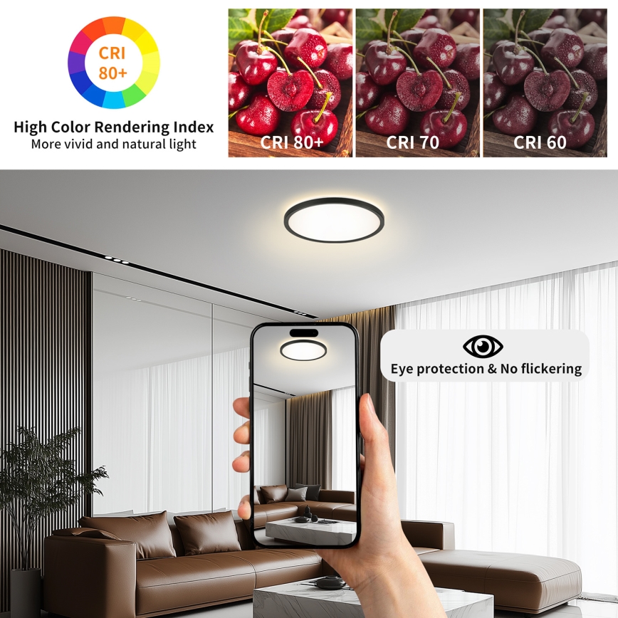 Brilagi - LED Plafon łazienkowy ULTRA SLIM LED/24W/230V śr. 42 cm czarny IP54