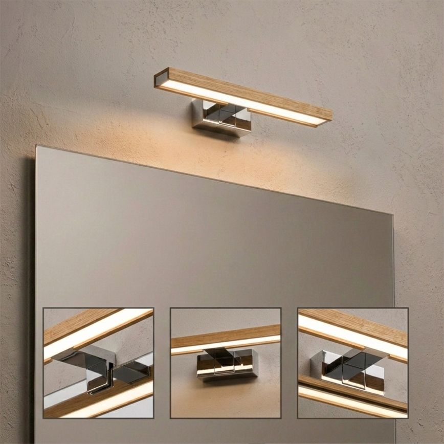 Brilagi - LED oświetlenie lustra łazienkowego 3w1 WOODY MIRROR LED/8W/230V 40 cm IP44 błyszczący chrom/dąb