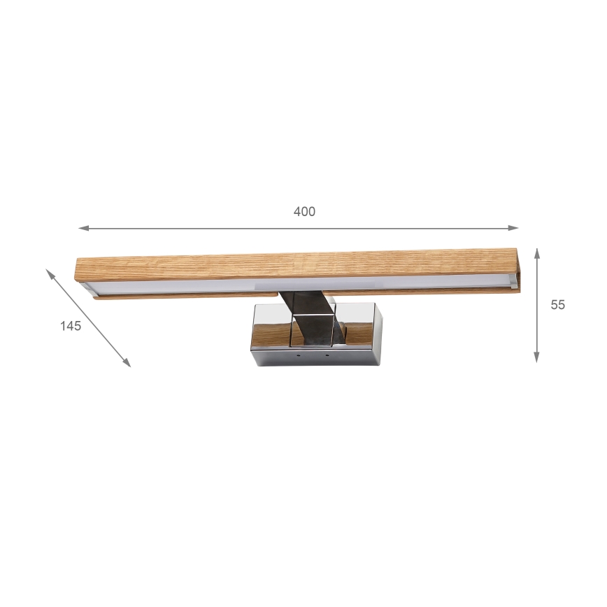 Brilagi - LED oświetlenie lustra łazienkowego 3w1 WOODY MIRROR LED/8W/230V 40 cm IP44 błyszczący chrom/dąb