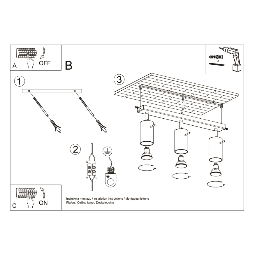 Brilagi -  LED Oświetlenie punktowe ASMUS 3xGU10/7W/230V czarne